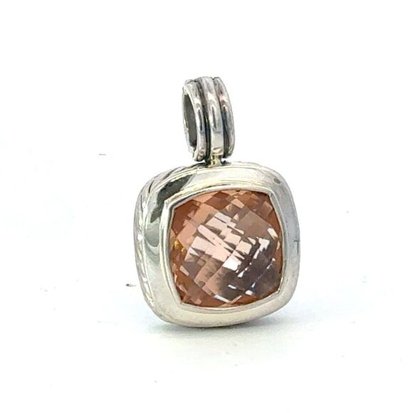David Yurman Morganite Albion Pendant 14 mm Sterling Silver Estate DY679 - Picture 1 of 7